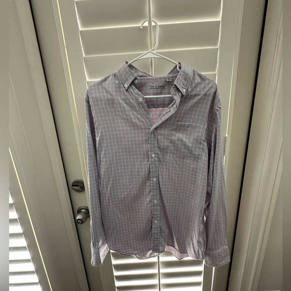 Men’s Blue/Orange Gingham Button Down